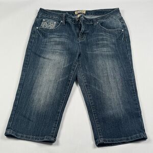 Earl Jeans Embellished Cross Capri 10P Dark Indigo Denim Y2K Low Rise Country